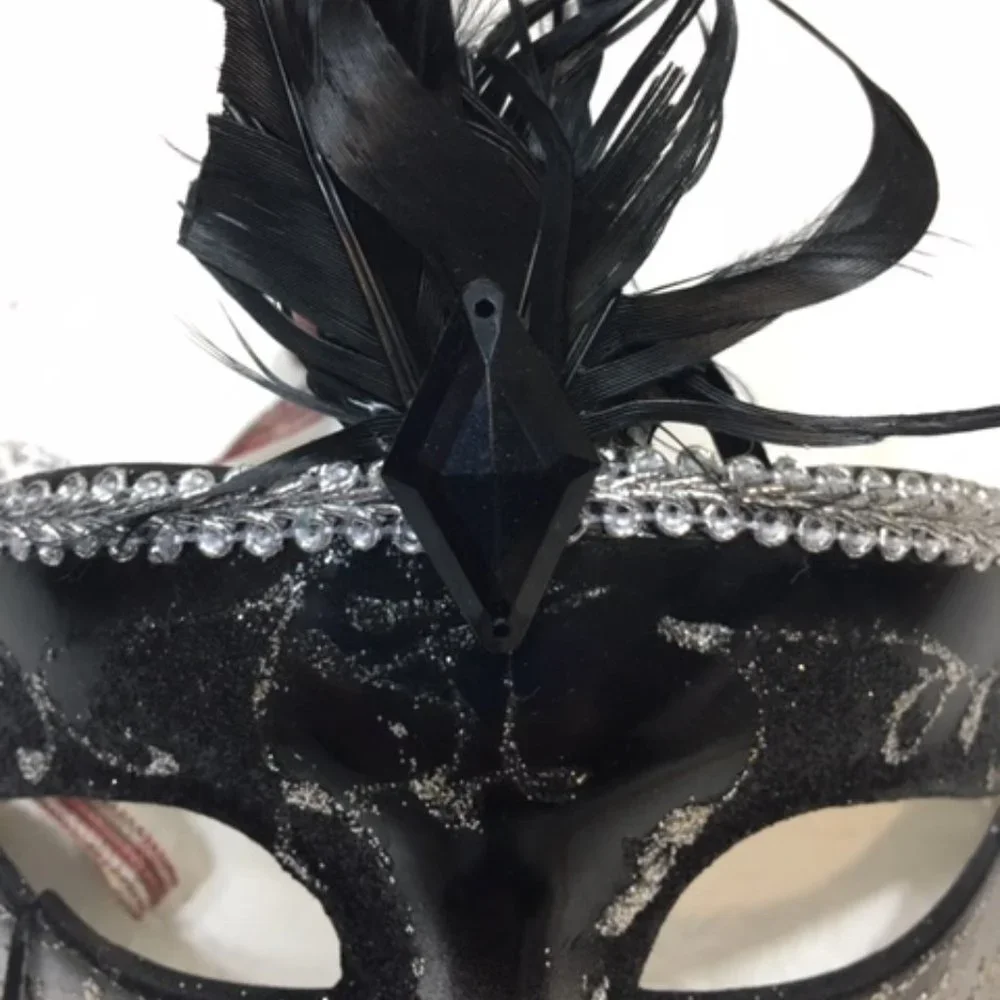 Masquerade Black Silver Gold Glitter Feather Mask Halloween Venetian Style